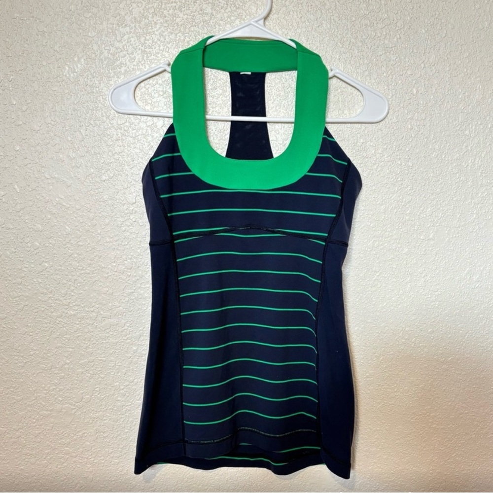 Lululemon Athletica Navy and Green Striped Tank Top